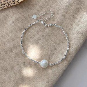 Shattered Silver Beads Pearl Bracelet